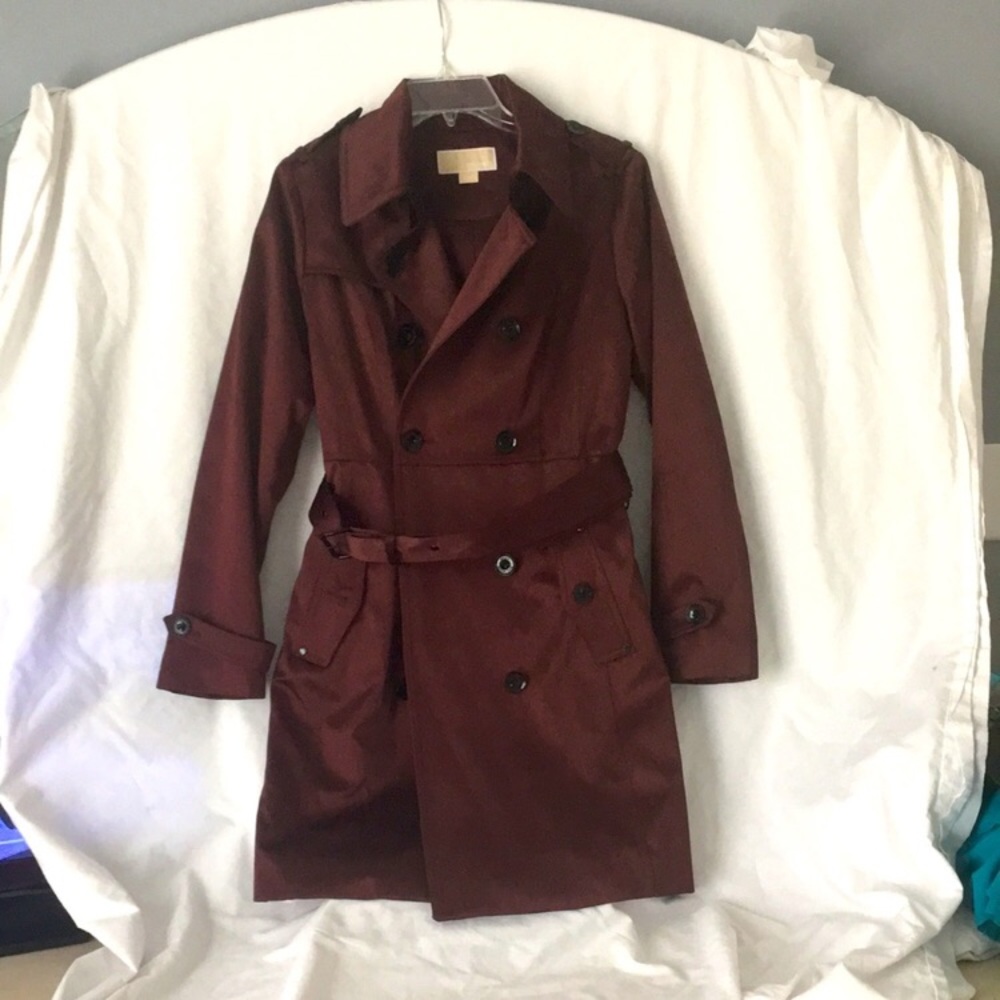 Michael Kors dark wine thick satin pea coat - Picture 3 of 11